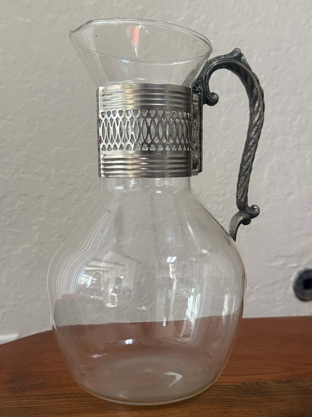 Vintage Corning Ware Glass Carafe with Decorative Metal Handle